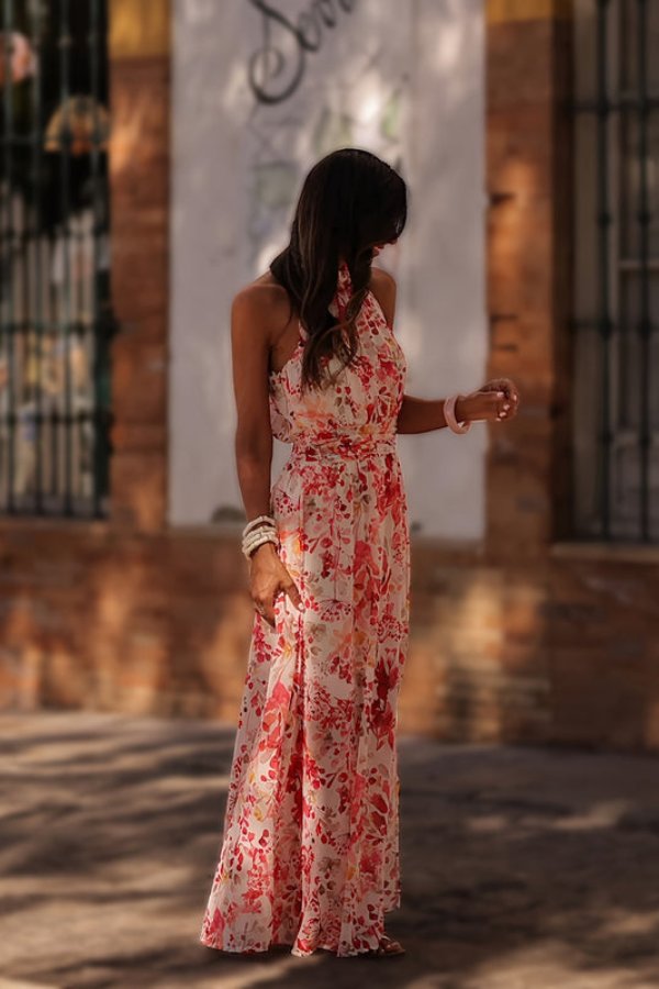 Savannah | Stylish Floral Halter Neck Maxi Beach Dress