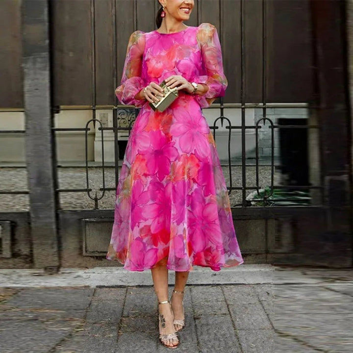 Scarlett | Chic Floral Sheer Sleeve Races Dress Midi