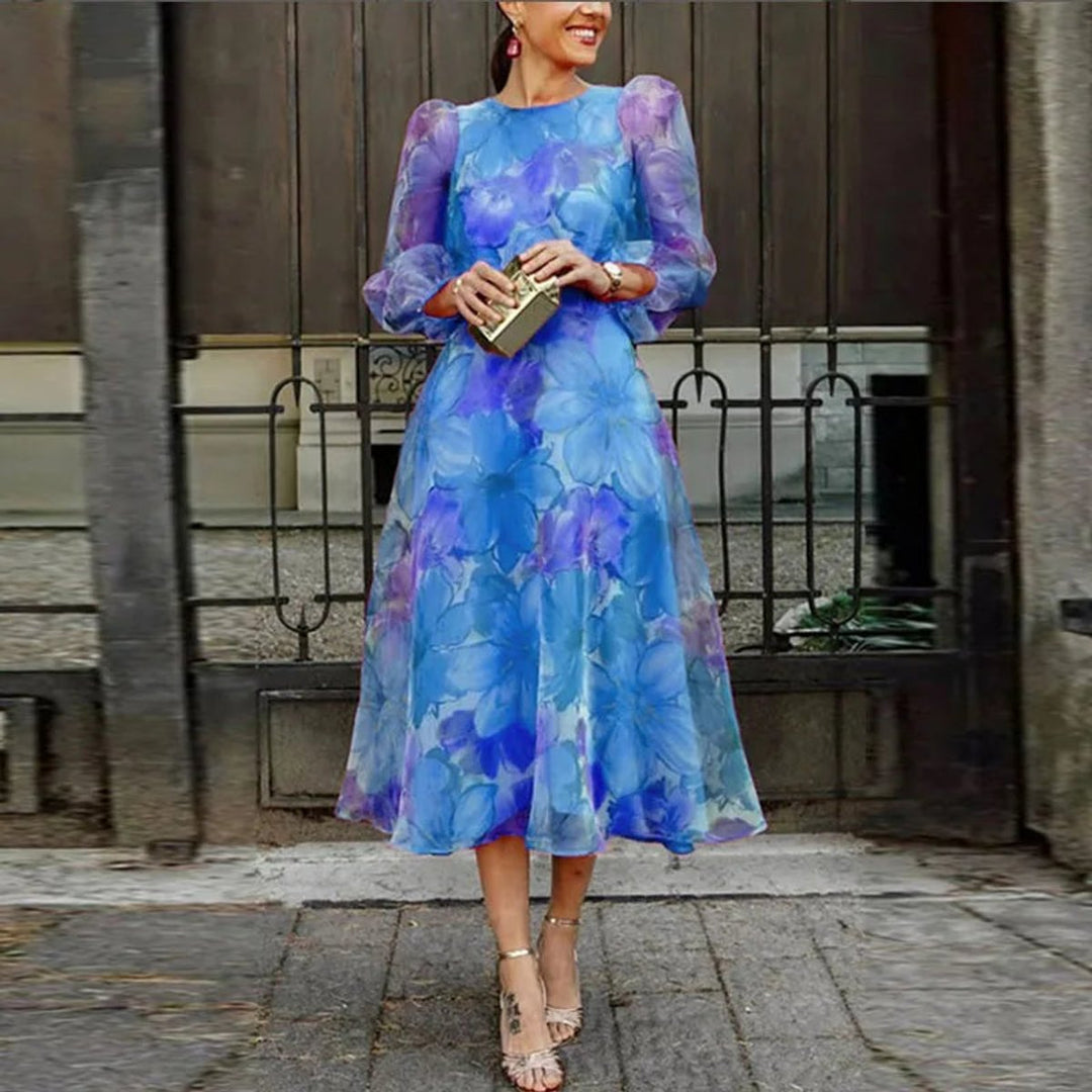 Scarlett | Chic Floral Sheer Sleeve Races Dress Midi