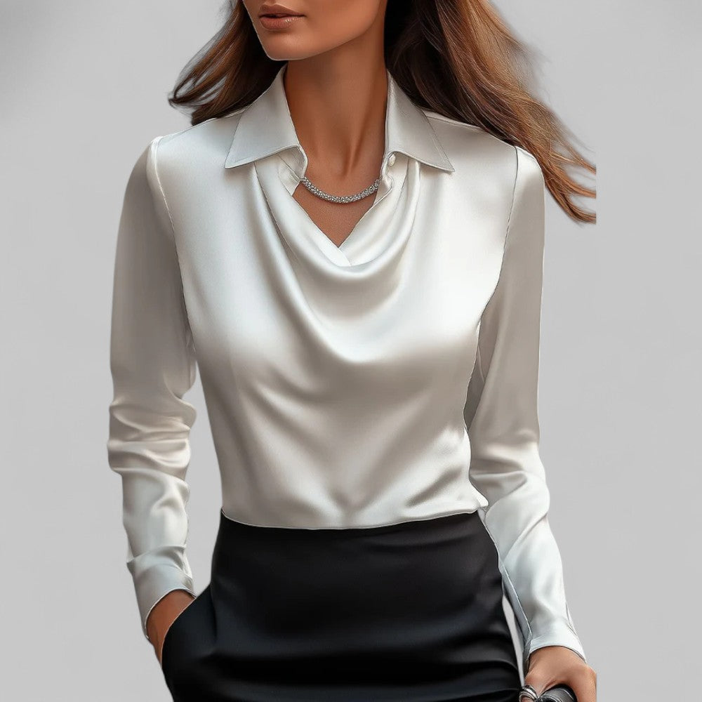 Scarlett | Effortless Cowl Neck Satin-Look Collared Blouse