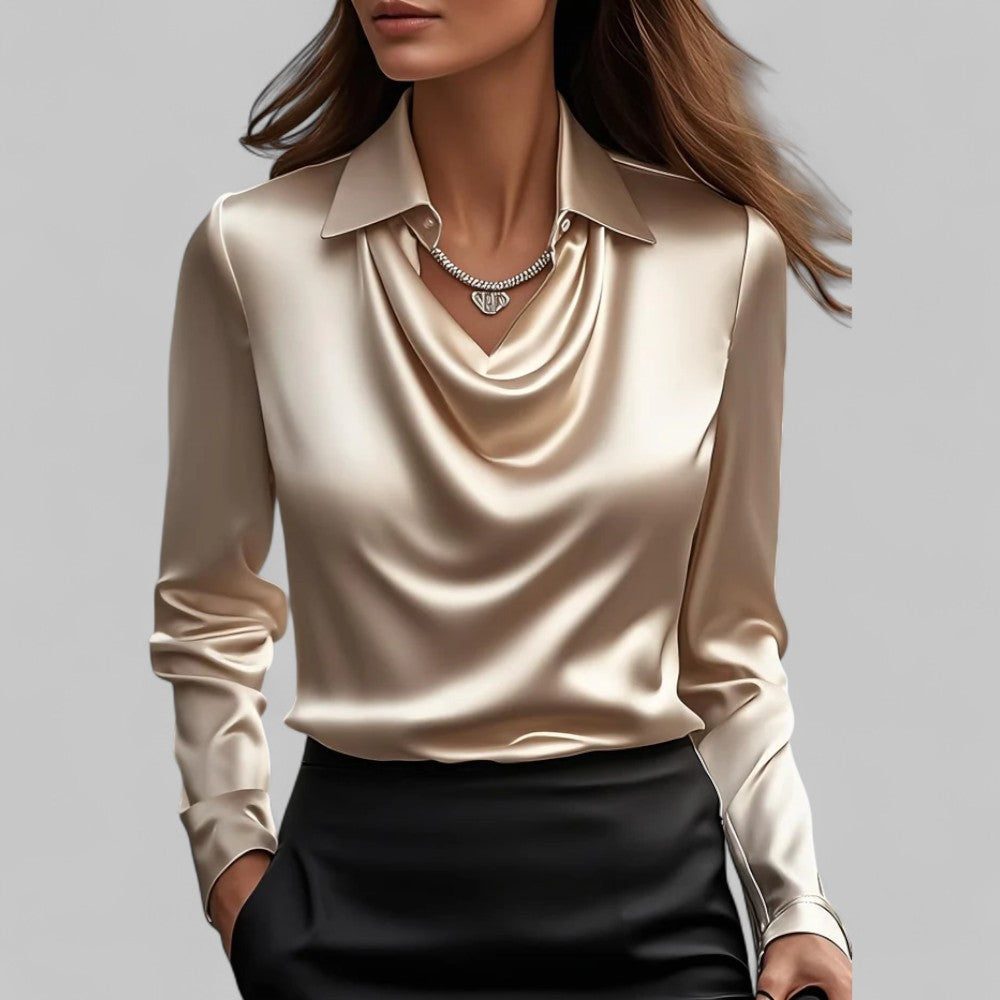 Scarlett | Effortless Cowl Neck Satin-Look Collared Blouse