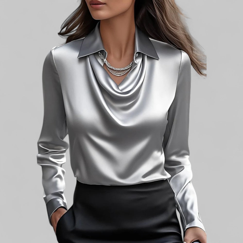 Scarlett | Effortless Cowl Neck Satin-Look Collared Blouse