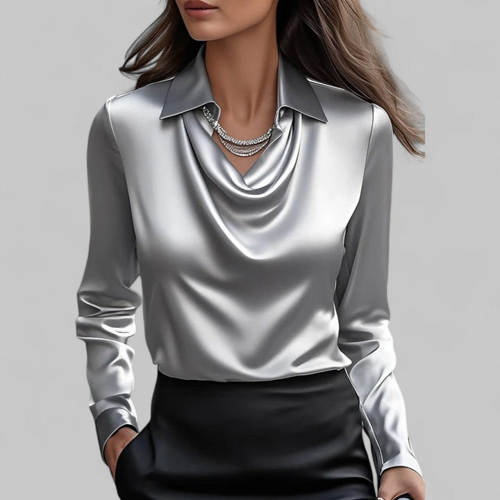 Scarlett | Effortless Cowl Neck Satin-Look Collared Blouse