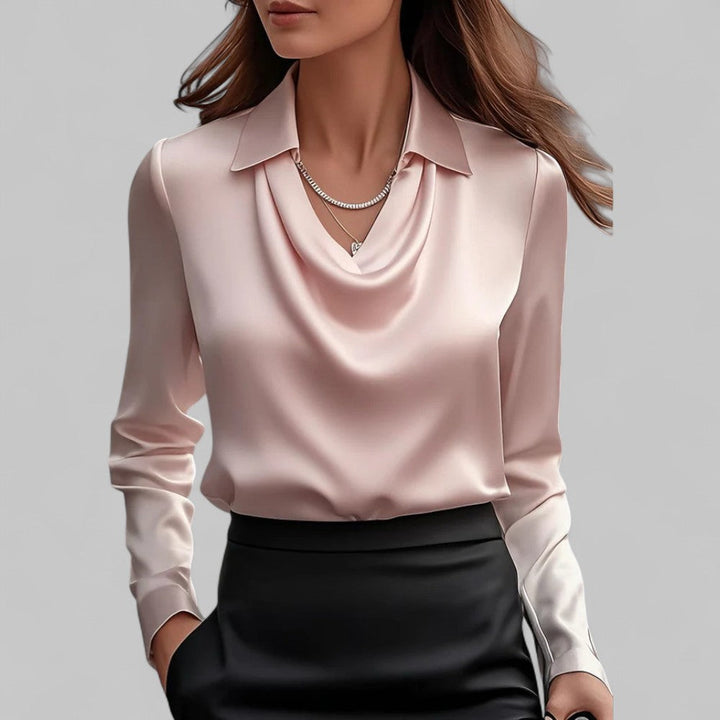 Scarlett | Effortless Cowl Neck Satin-Look Collared Blouse