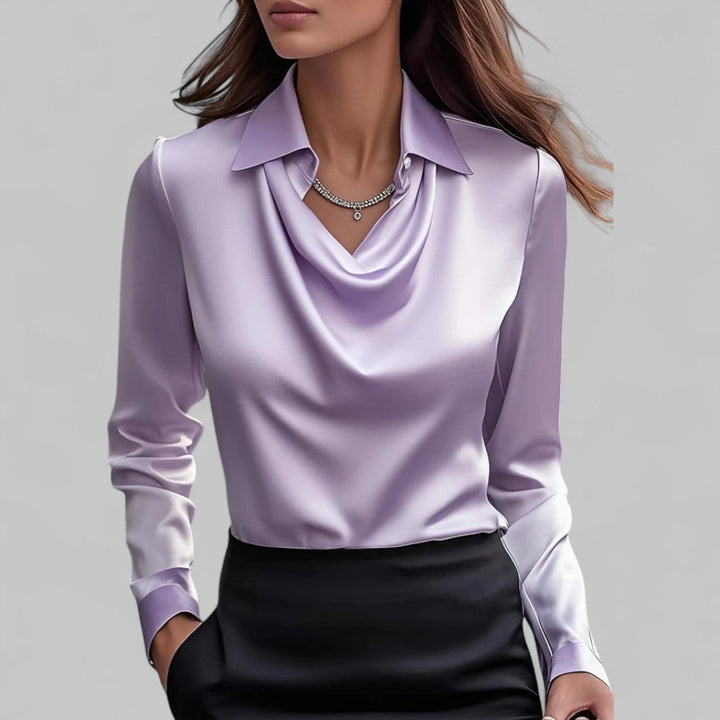 Scarlett | Effortless Cowl Neck Satin-Look Collared Blouse