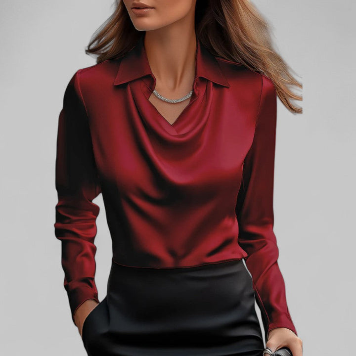 Scarlett | Effortless Cowl Neck Satin-Look Collared Blouse
