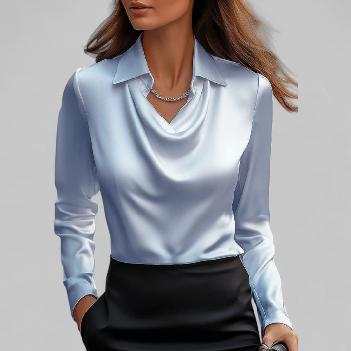 Scarlett | Effortless Cowl Neck Satin-Look Collared Blouse