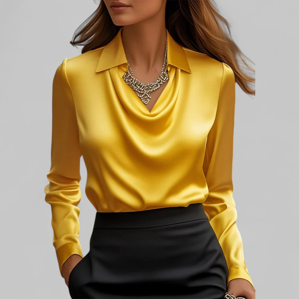 Scarlett | Effortless Cowl Neck Satin-Look Collared Blouse