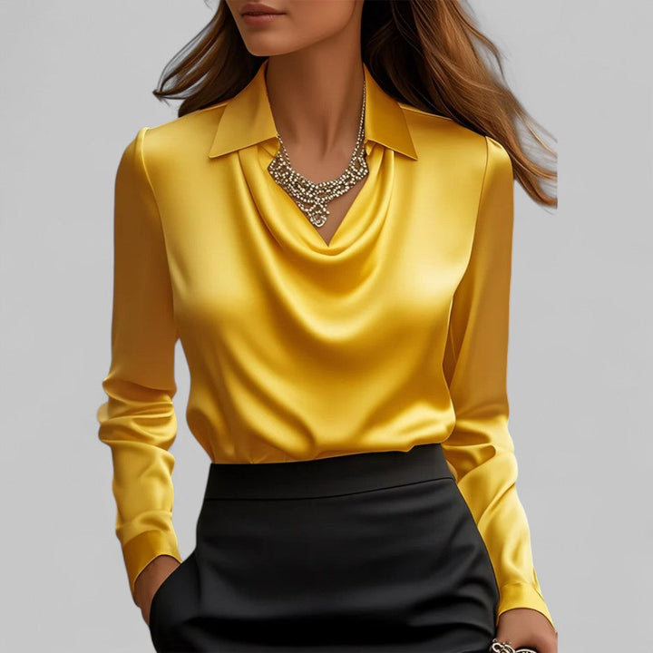 Scarlett | Effortless Cowl Neck Satin-Look Collared Blouse