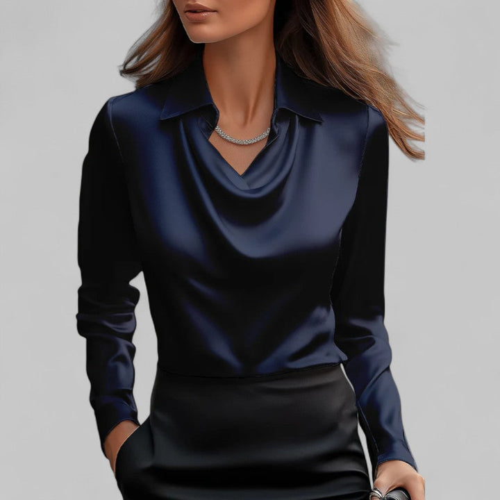 Scarlett | Effortless Cowl Neck Satin-Look Collared Blouse