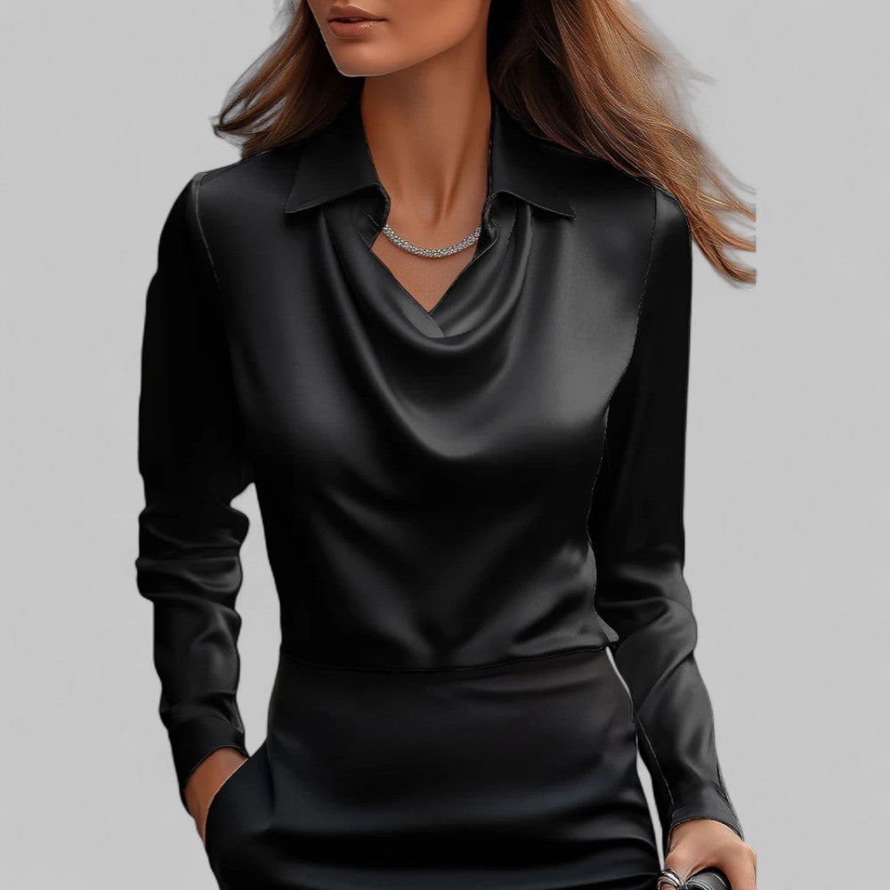 Scarlett | Effortless Cowl Neck Satin-Look Collared Blouse