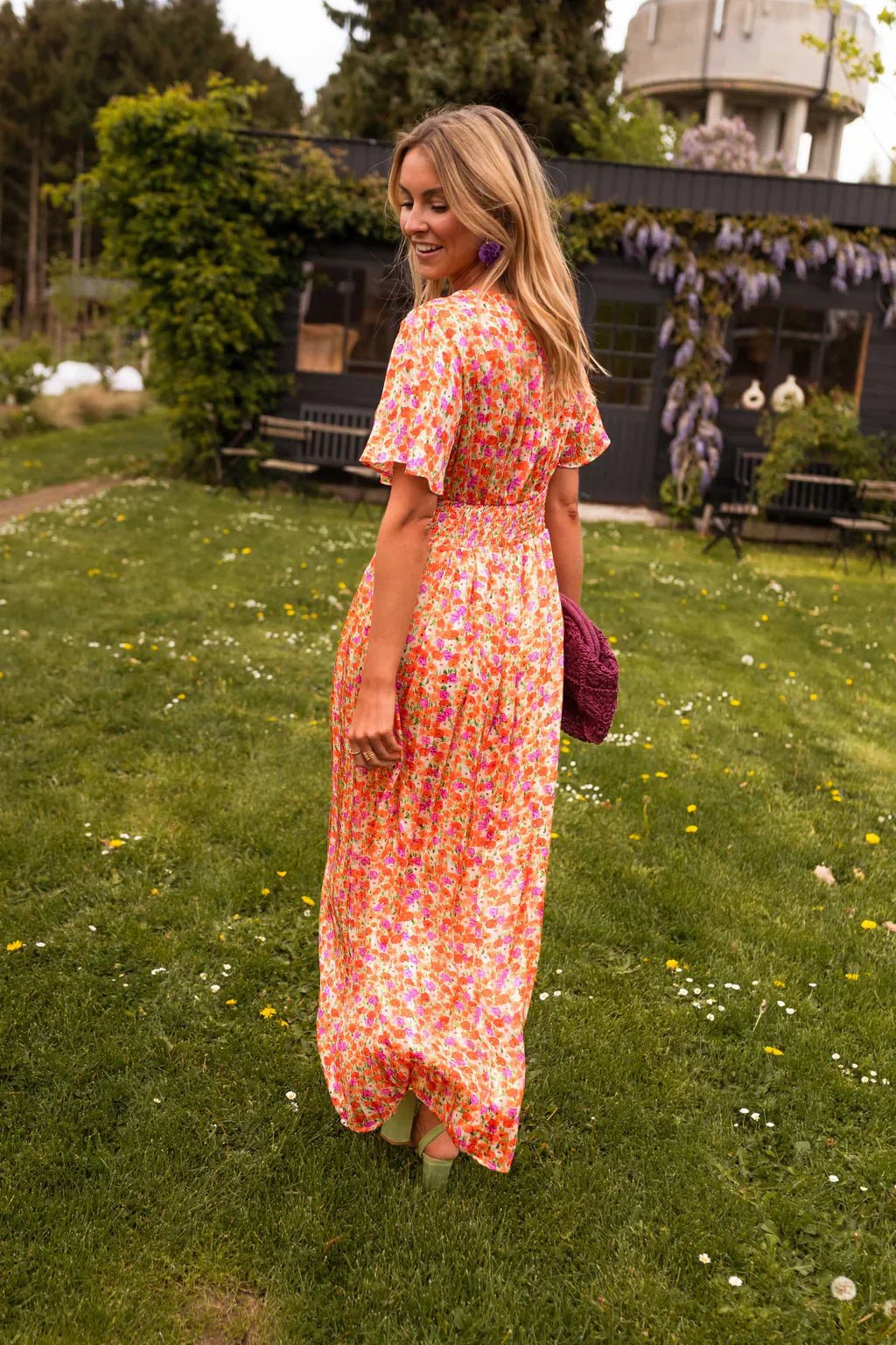 Scarlett | Relaxed Floral Pleated V-Neck Cocktail Maxi Dress