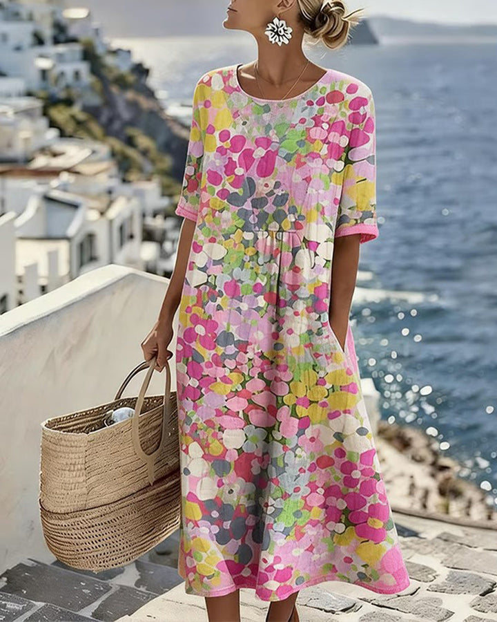 Scarlett | Sophisticated Abstract Floral Casual Midi Dress