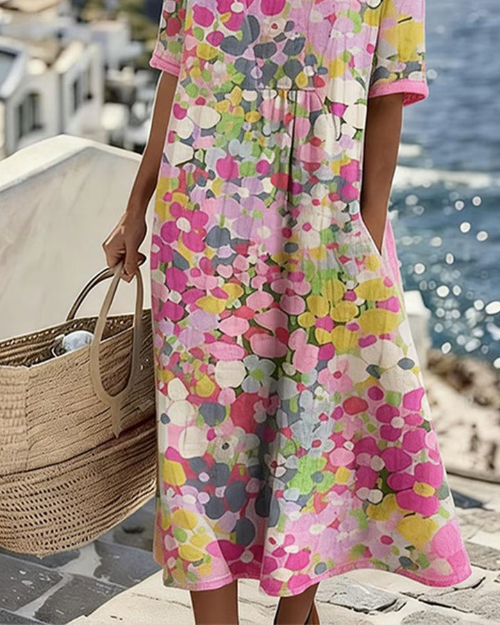 Scarlett | Sophisticated Abstract Floral Casual Midi Dress