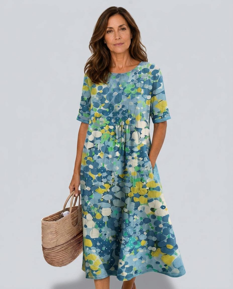 Scarlett | Sophisticated Abstract Floral Casual Midi Dress