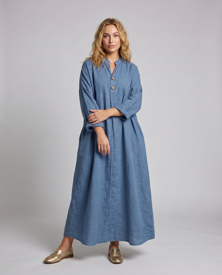 Scarlett | Sophisticated Button Placket Linen Maxi Dress