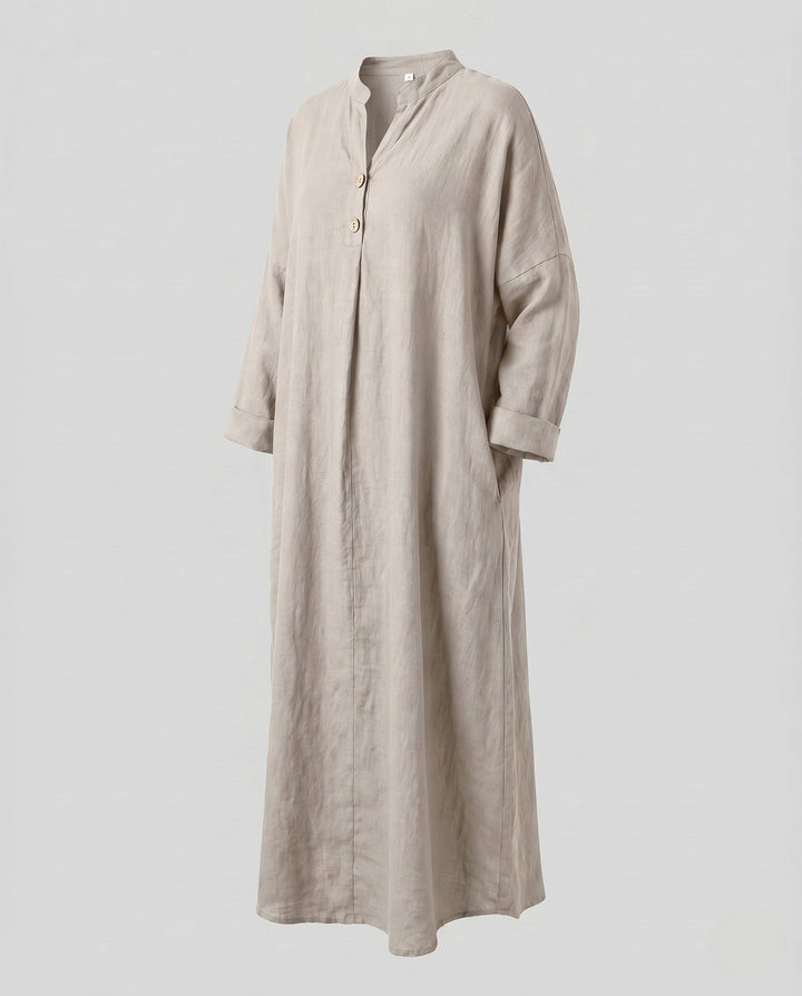 Scarlett | Sophisticated Button Placket Linen Maxi Dress