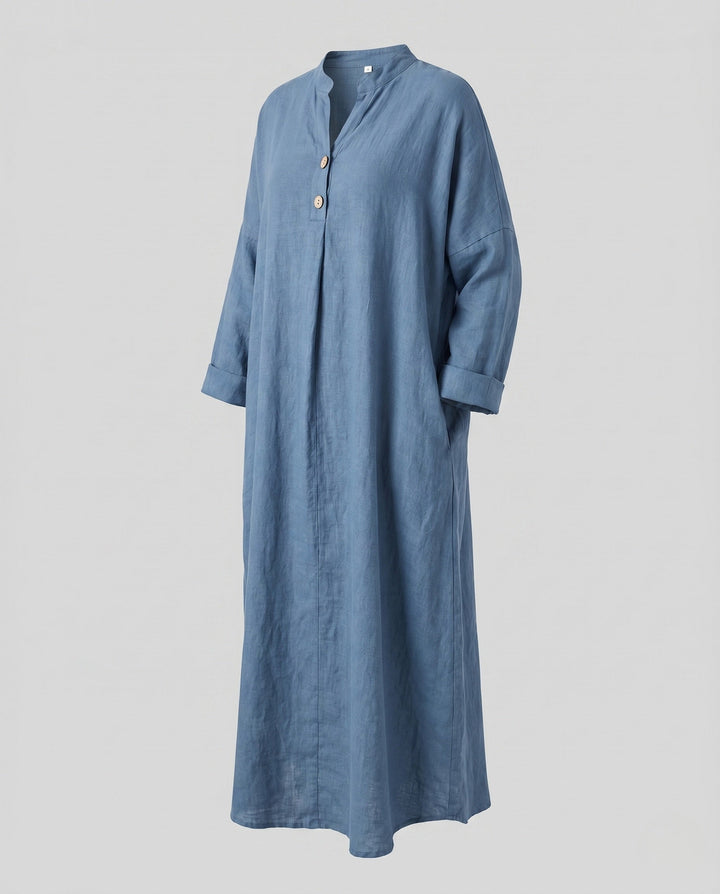 Scarlett | Sophisticated Button Placket Linen Maxi Dress