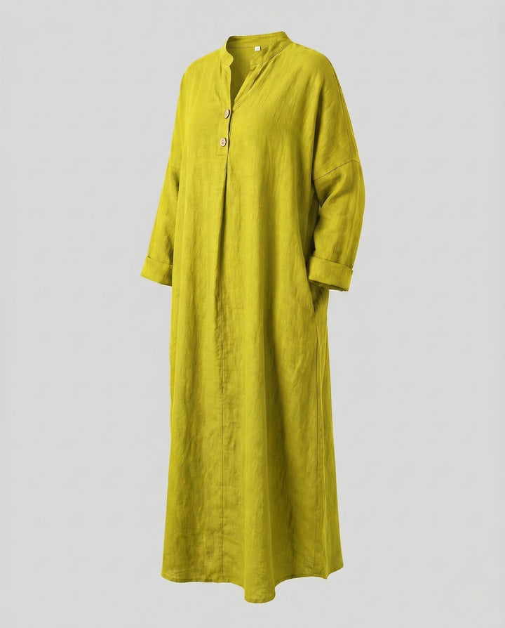 Scarlett | Sophisticated Button Placket Linen Maxi Dress