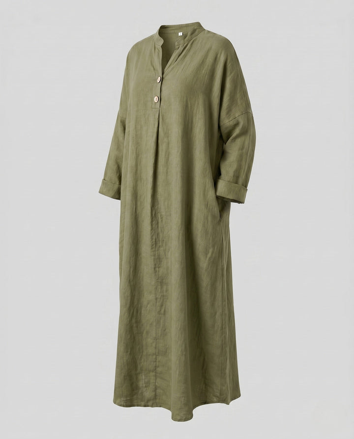 Scarlett | Sophisticated Button Placket Linen Maxi Dress