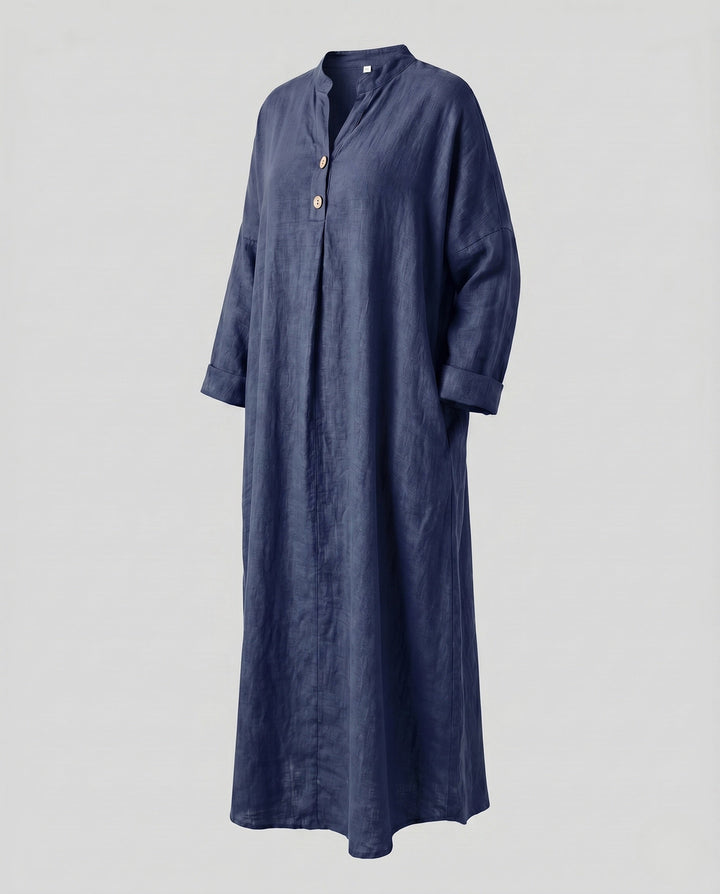 Scarlett | Sophisticated Button Placket Linen Maxi Dress