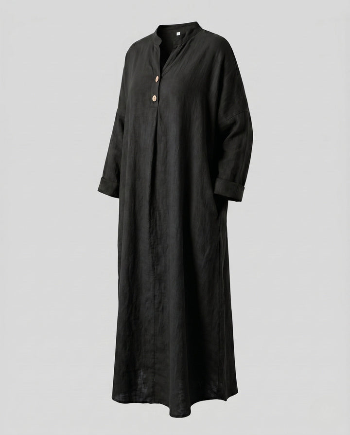 Scarlett | Sophisticated Button Placket Linen Maxi Dress