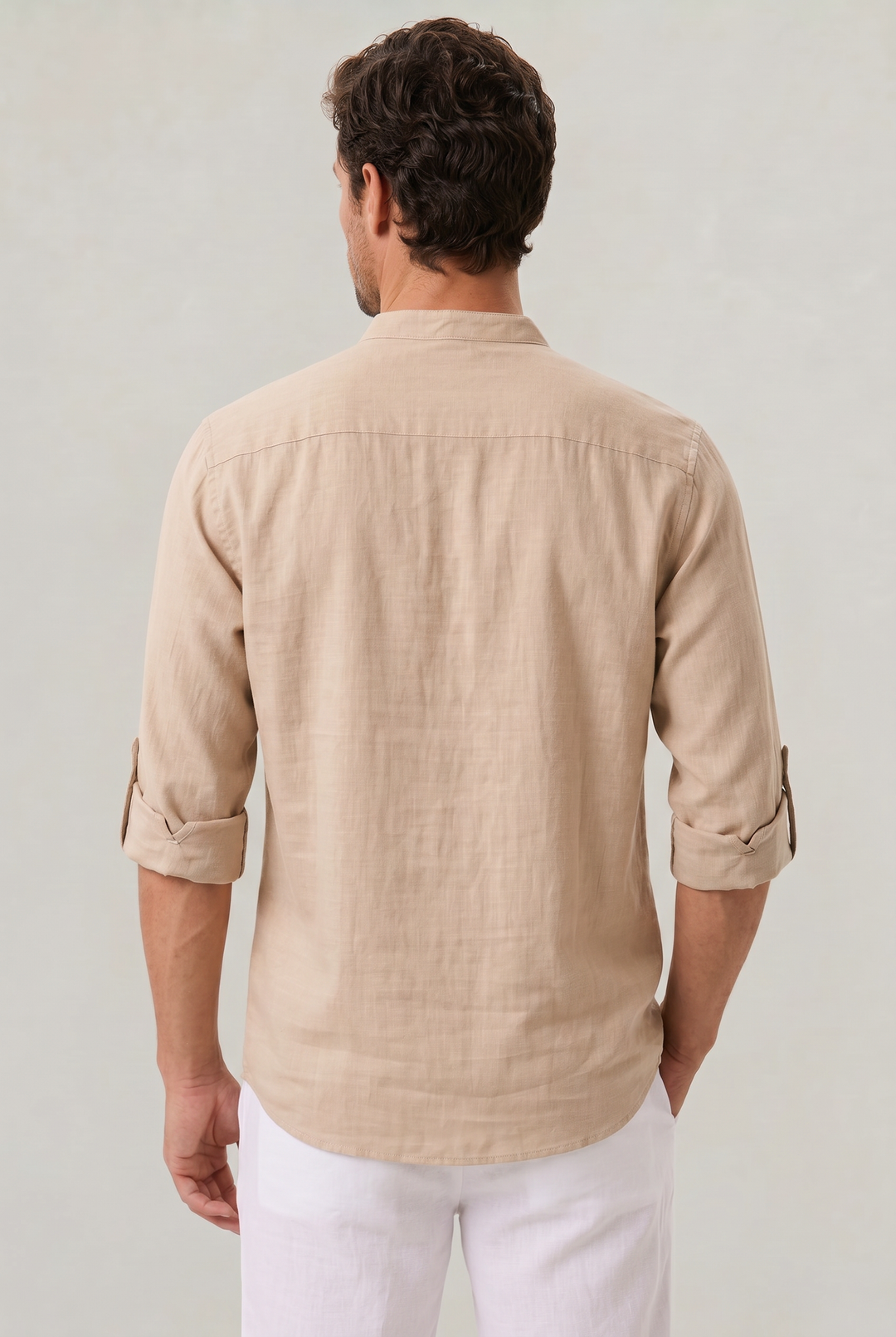 Sebastian | Chic Grandad Collar Linen Shirt with Roll-Up Sleeves