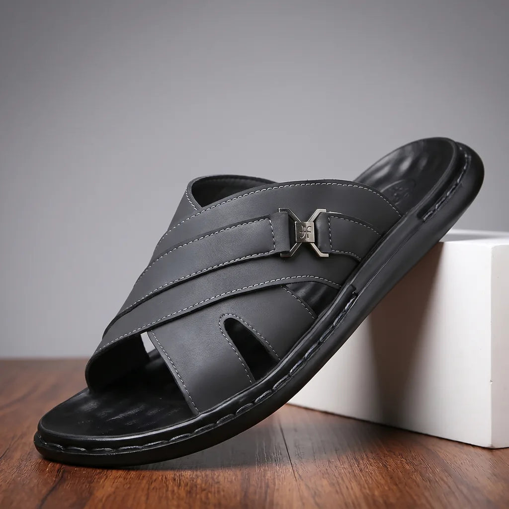 Sebastian | Polished Cross Strap Open Toe Mens Slides