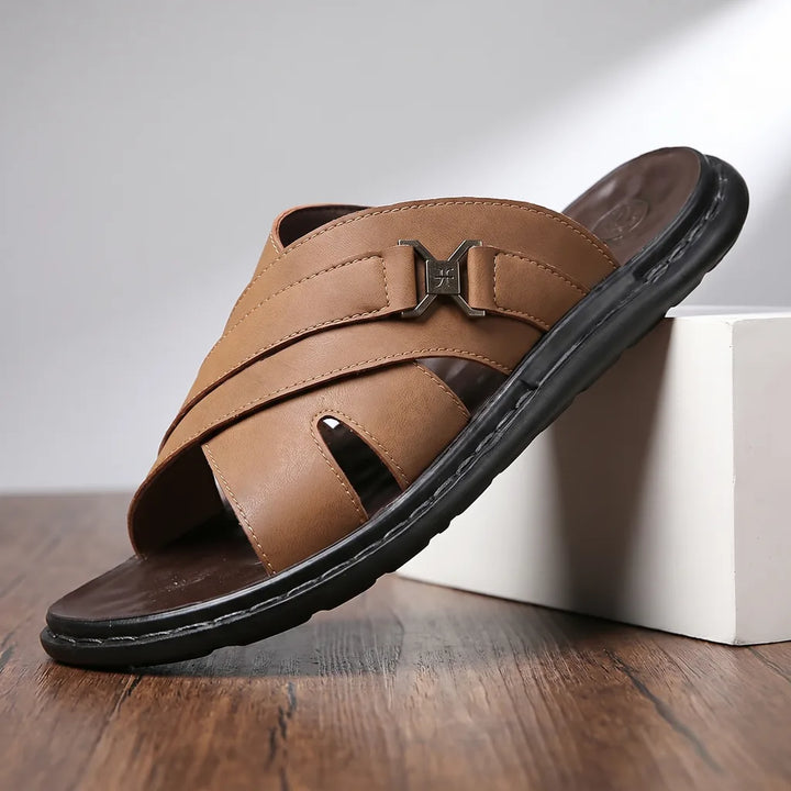 Sebastian | Polished Cross Strap Open Toe Mens Slides