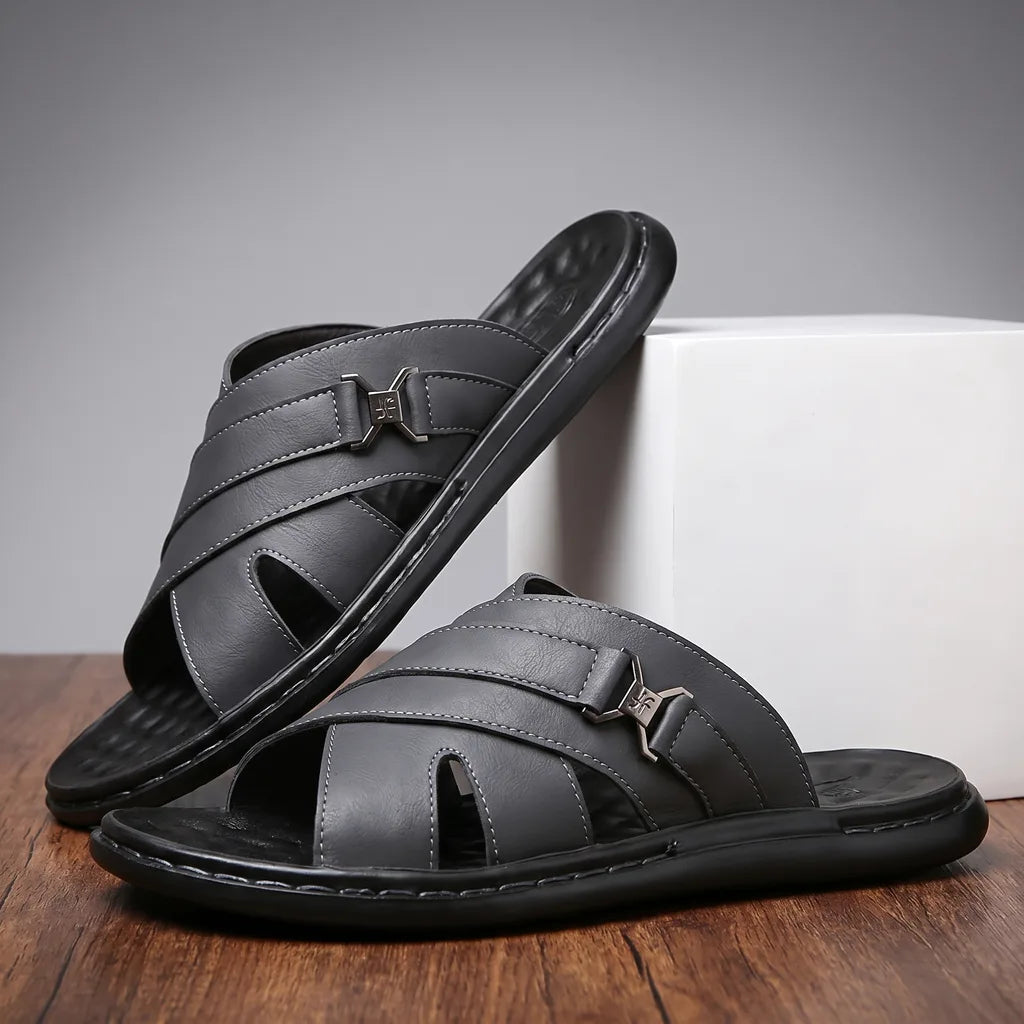 Sebastian | Polished Cross Strap Open Toe Mens Slides