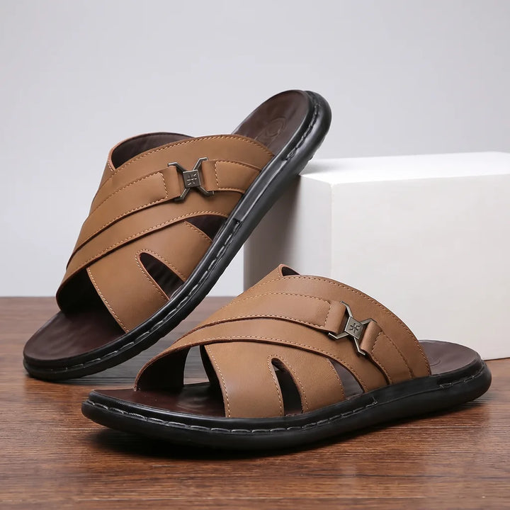 Sebastian | Polished Cross Strap Open Toe Mens Slides