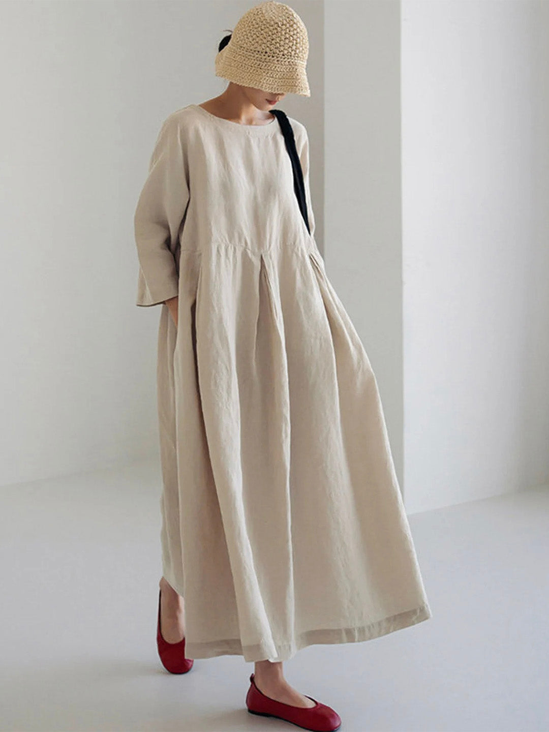 Sienna | Classic Oversized Linen Maxi Dress with Pockets