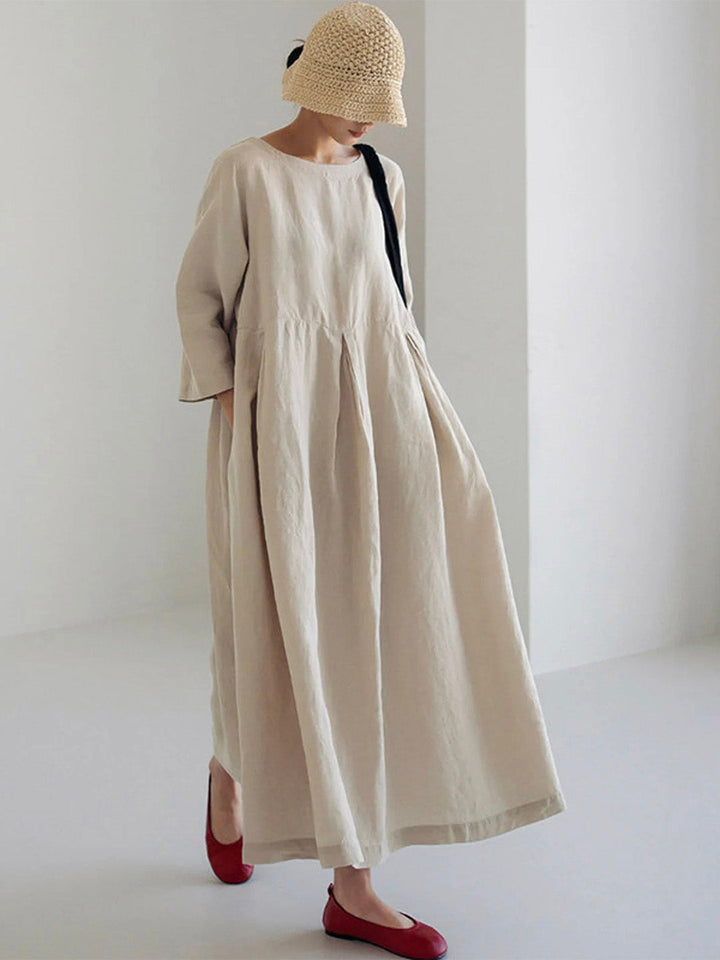Sienna | Classic Oversized Linen Maxi Dress with Pockets
