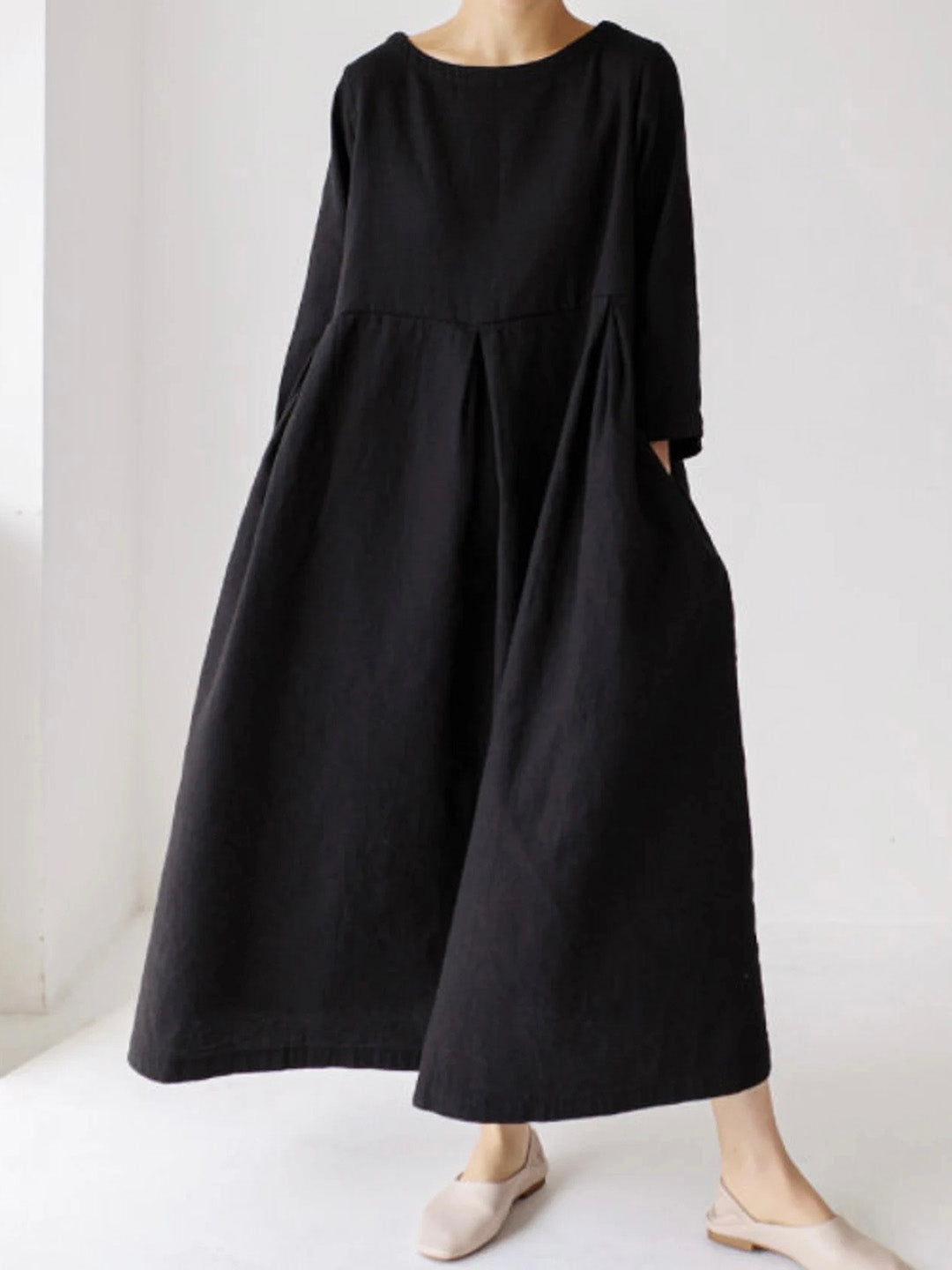 Sienna | Classic Oversized Linen Maxi Dress with Pockets