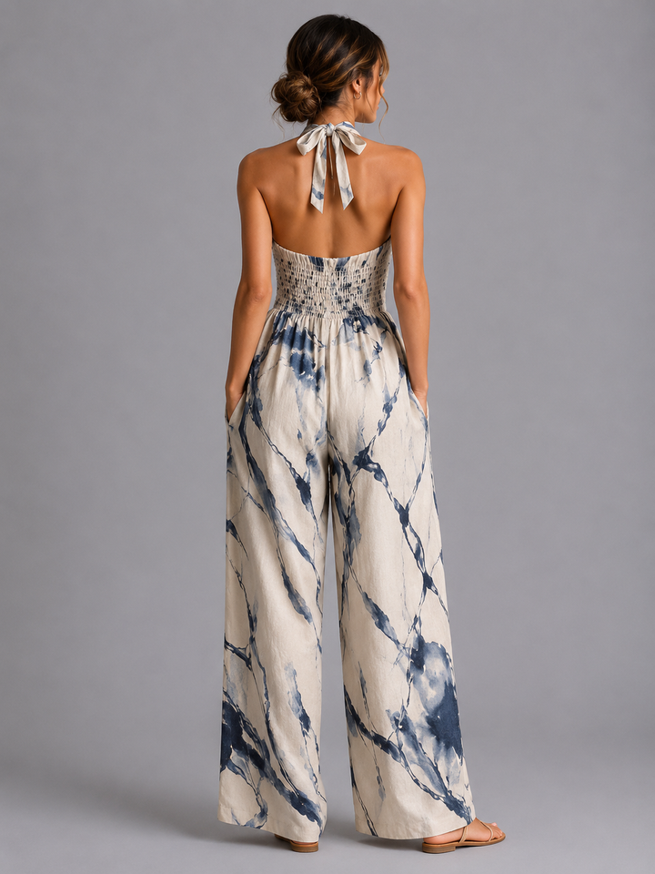 Sienna | Classic Printed Halter Wide-Leg Jumpsuit