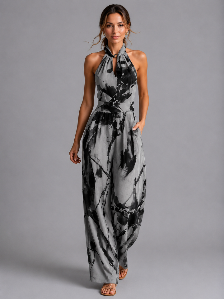 Sienna | Classic Printed Halter Wide-Leg Jumpsuit