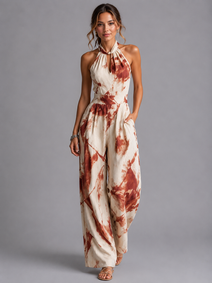 Sienna | Classic Printed Halter Wide-Leg Jumpsuit