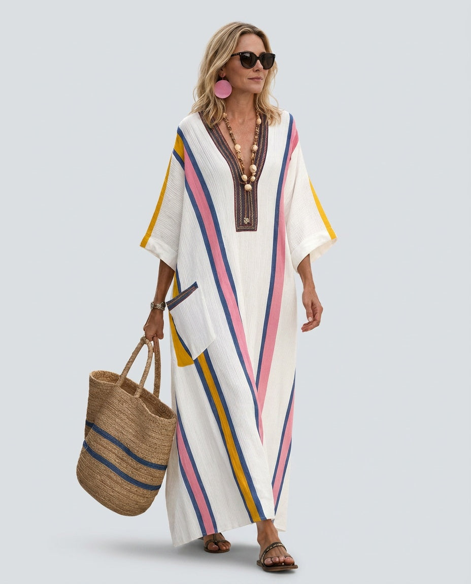 Sienna | Cosy Striped Wide Sleeve Kaftan Beach Dress