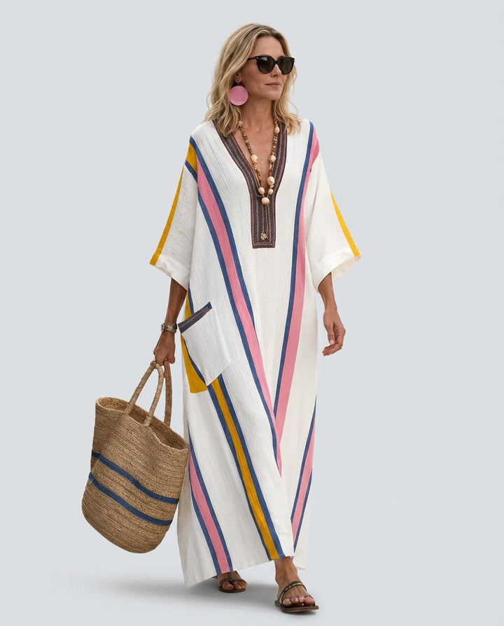 Sienna | Cosy Striped Wide Sleeve Kaftan Beach Dress