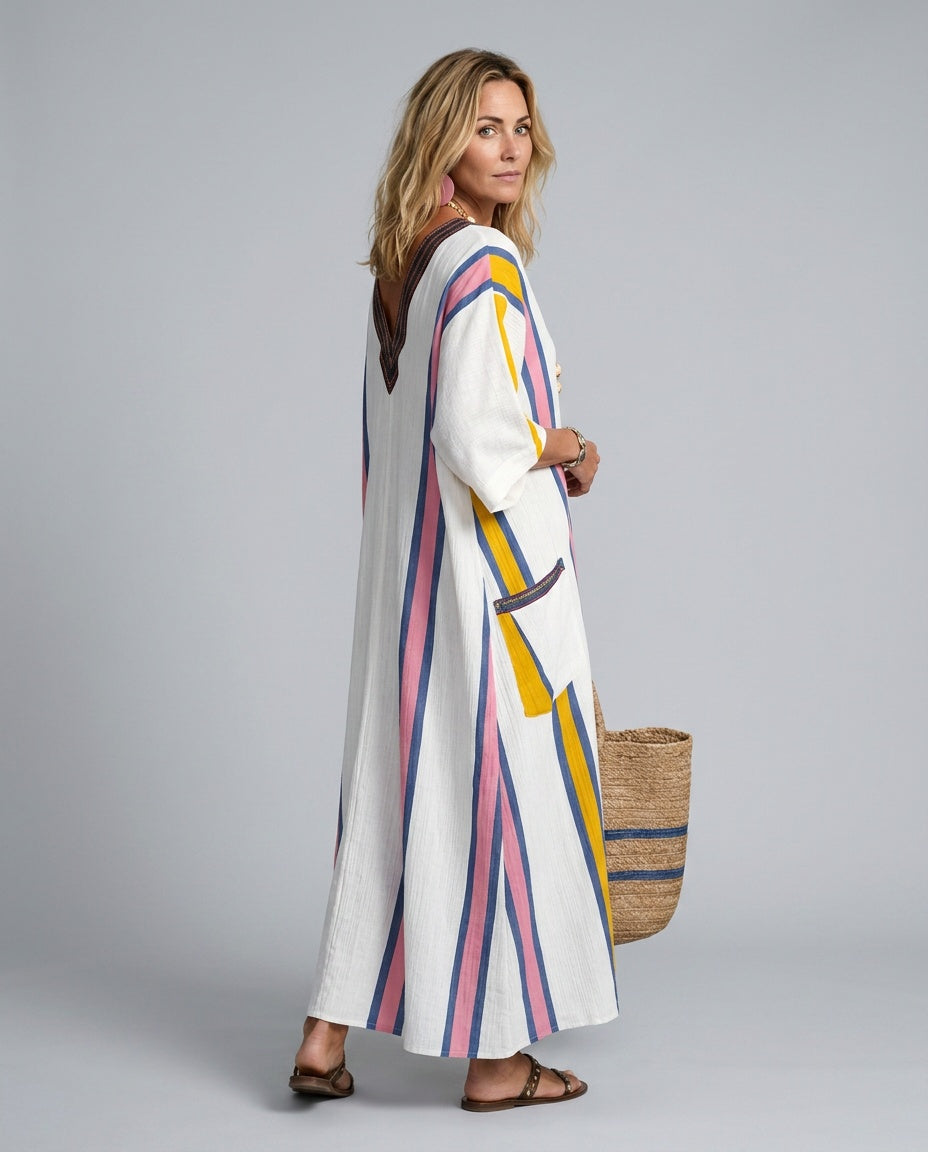 Sienna | Cosy Striped Wide Sleeve Kaftan Beach Dress