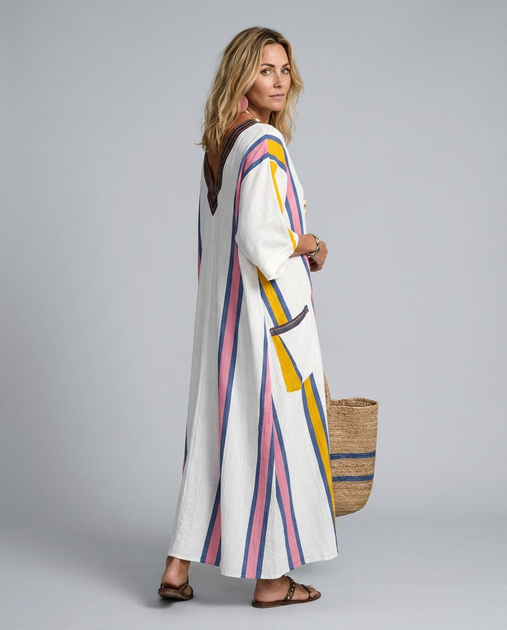 Sienna | Cosy Striped Wide Sleeve Kaftan Beach Dress