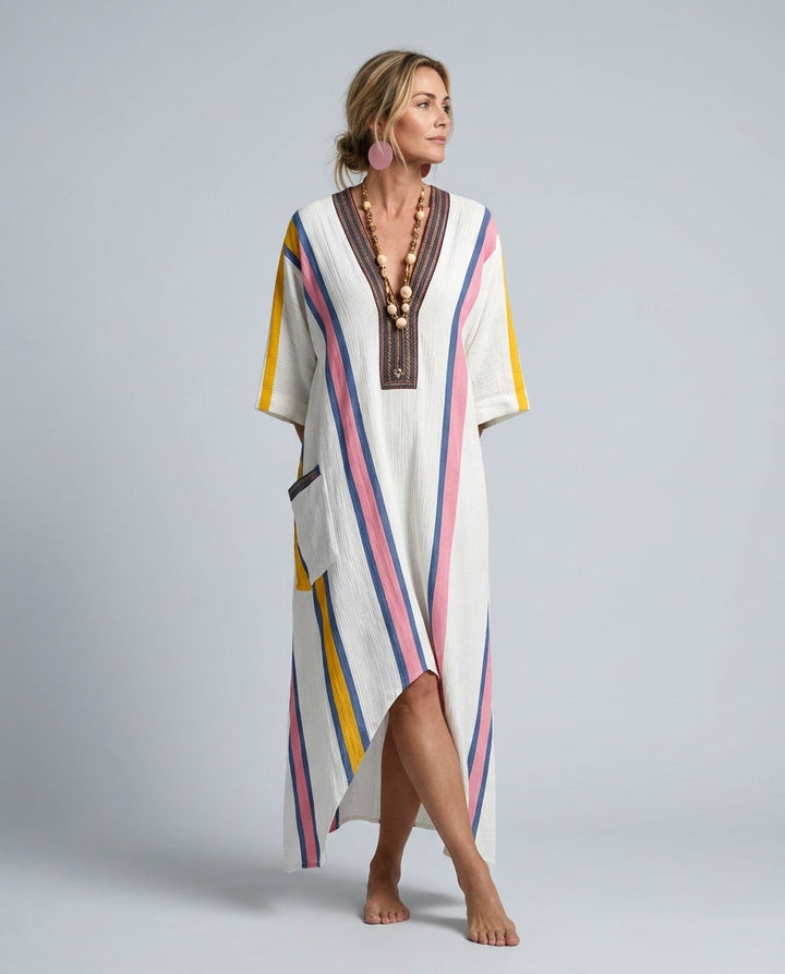 Sienna | Cosy Striped Wide Sleeve Kaftan Beach Dress