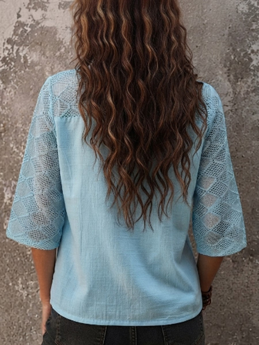 Sienna | Elegant Crochet Trim Boho V-Neck Tunic Top