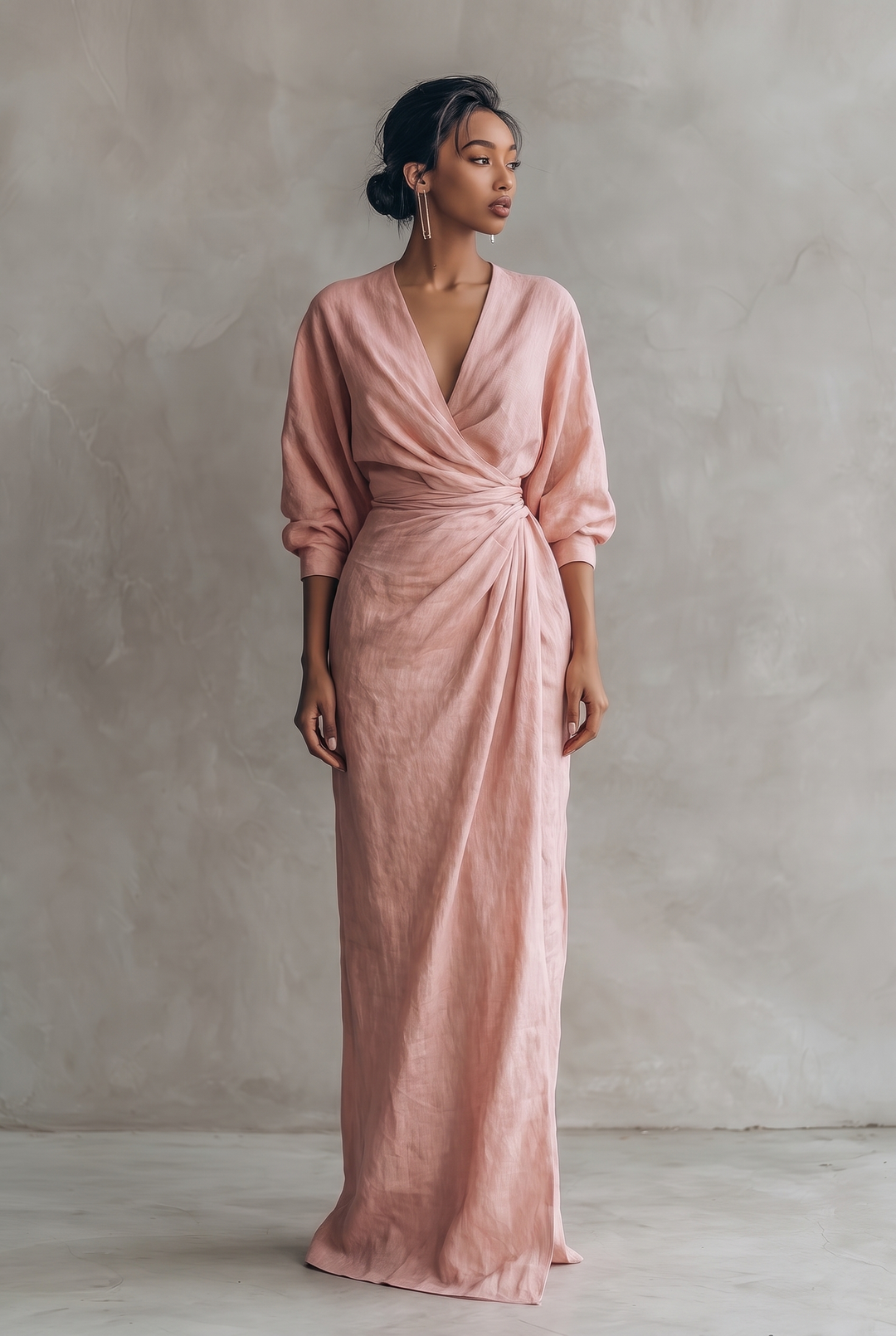 Sienna | Elegant V-Neck Wrap Linen Dress