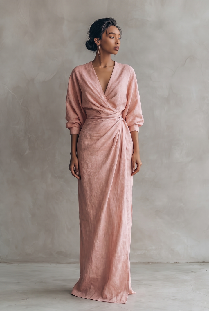 Sienna | Elegant V-Neck Wrap Linen Dress