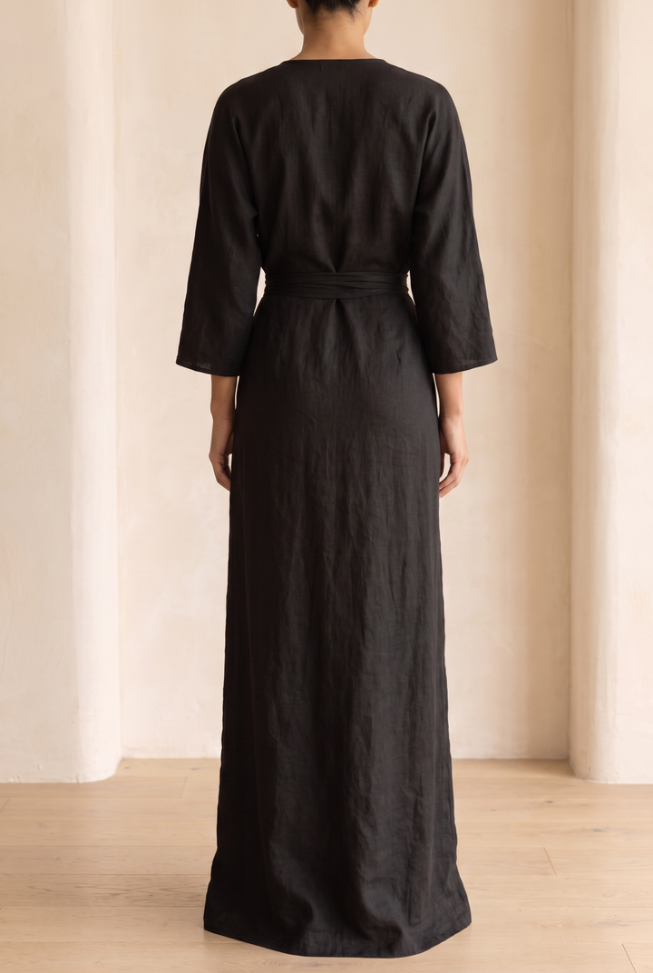 Sienna | Elegant V-Neck Wrap Linen Dress