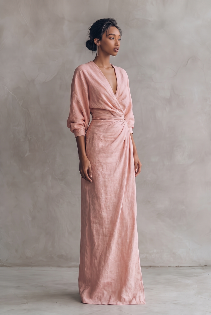 Sienna | Elegant V-Neck Wrap Linen Dress