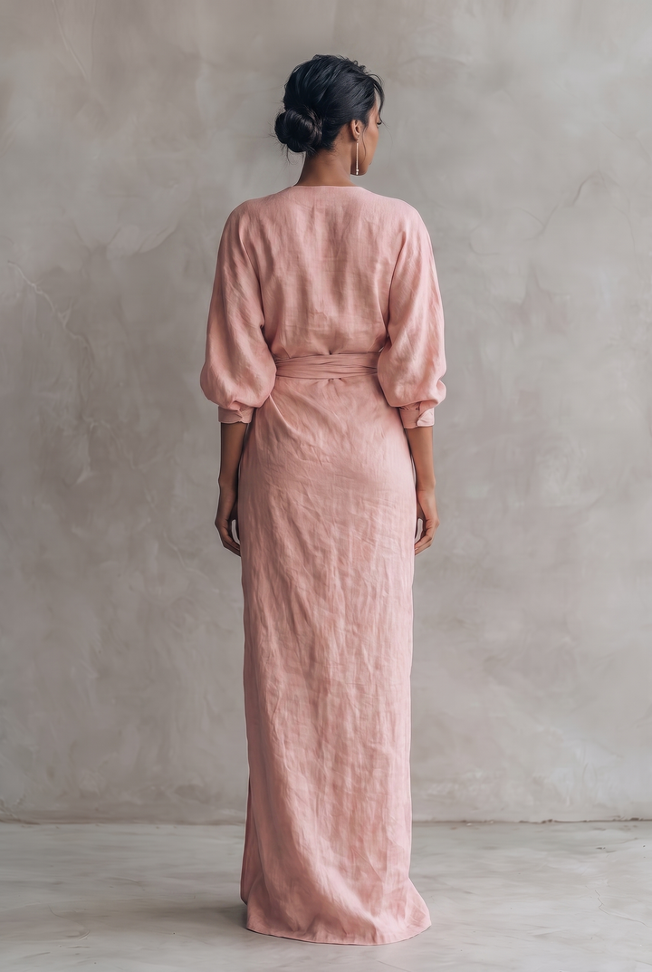 Sienna | Elegant V-Neck Wrap Linen Dress