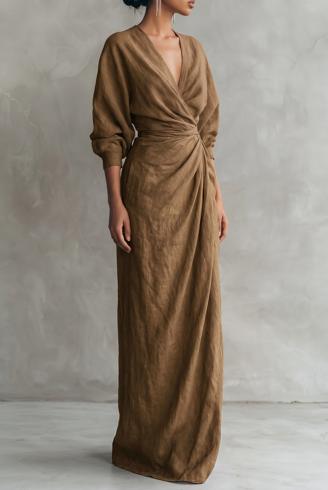 Sienna | Elegant V-Neck Wrap Linen Dress