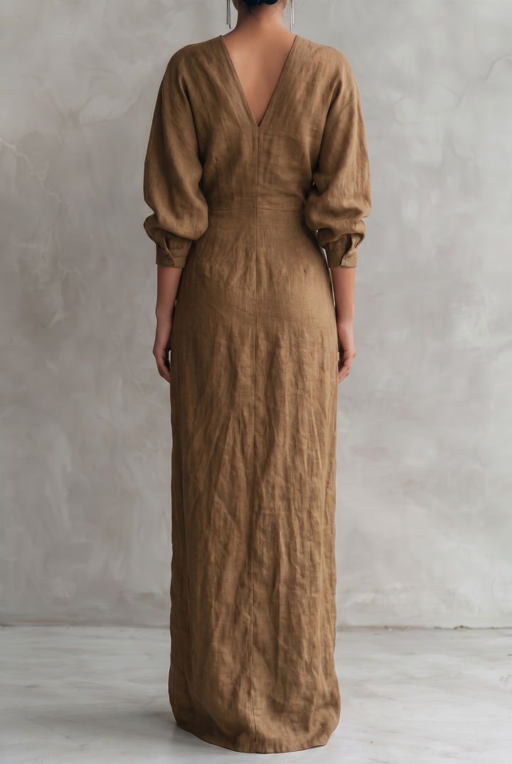 Sienna | Elegant V-Neck Wrap Linen Dress